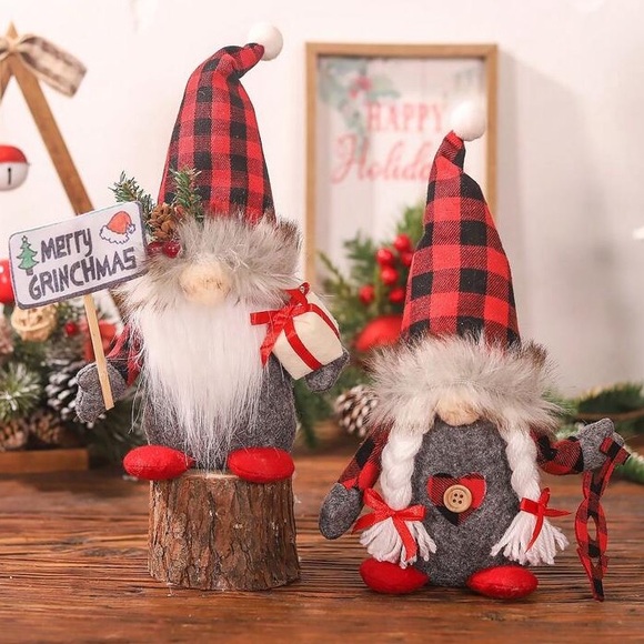NWT- Set of 2- Buffalo Check- Merry Grinchmas & JOY- Holiday Gnomes Decorations - Picture 11 of 12